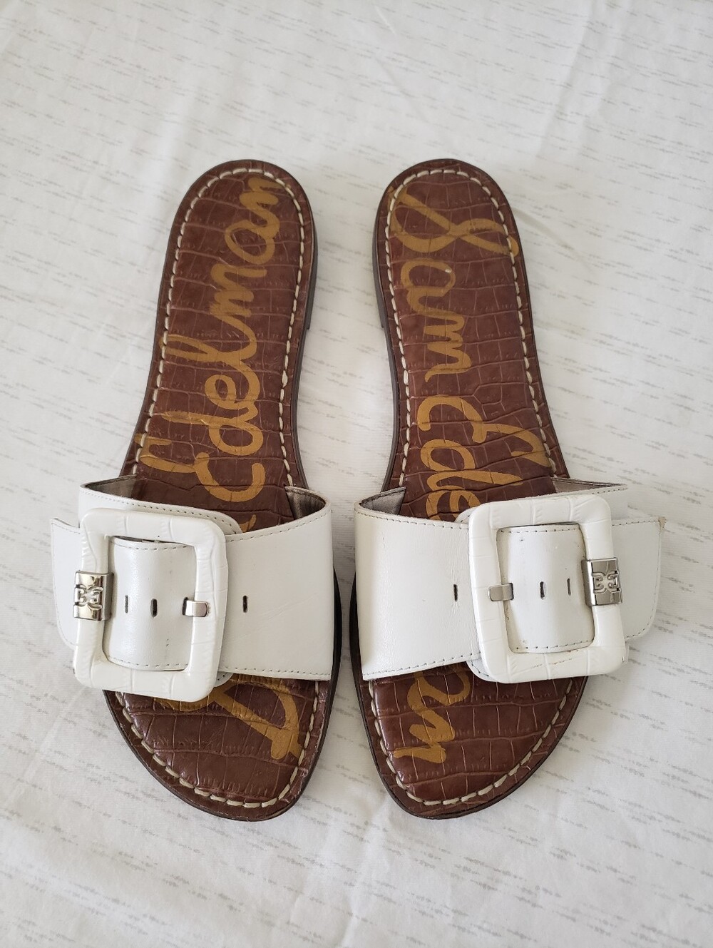 San Edelman Slide Sandals White Buckle Size 9.5